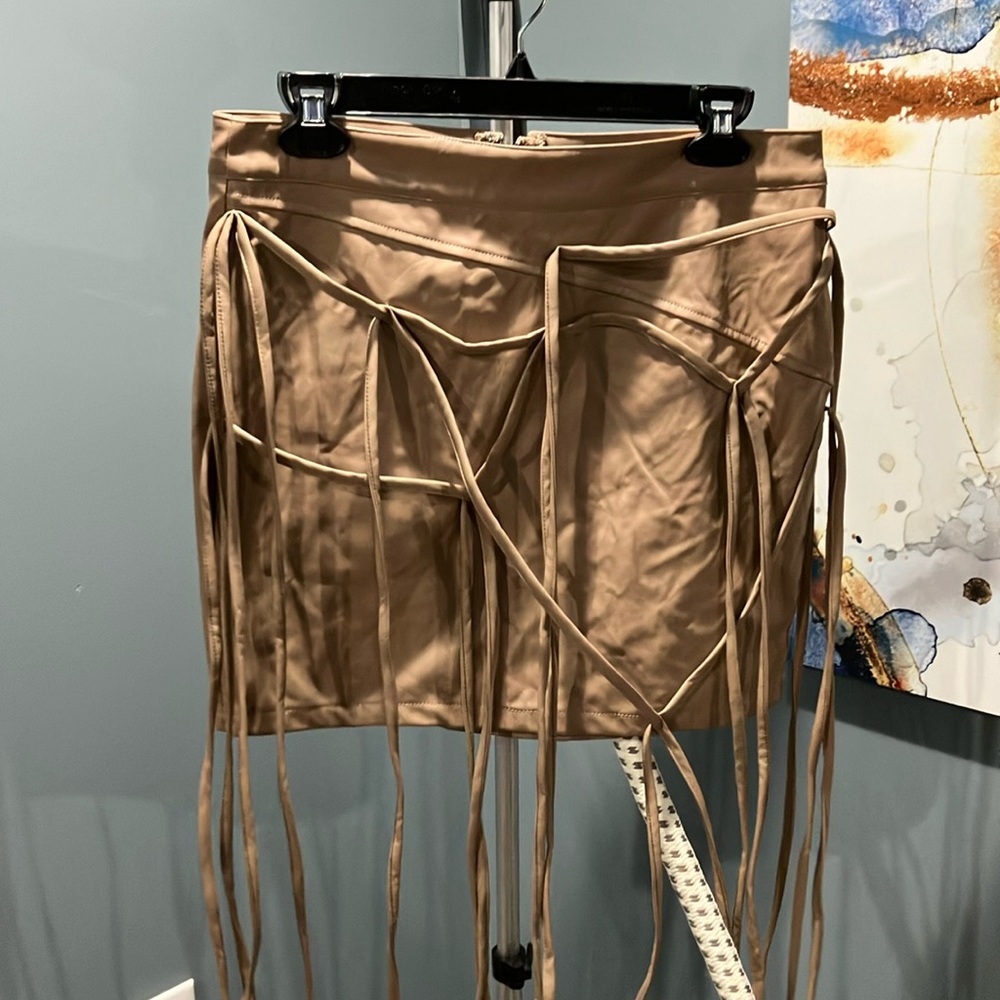 NWT Women’s Faux leather mini skirt with fringe detail